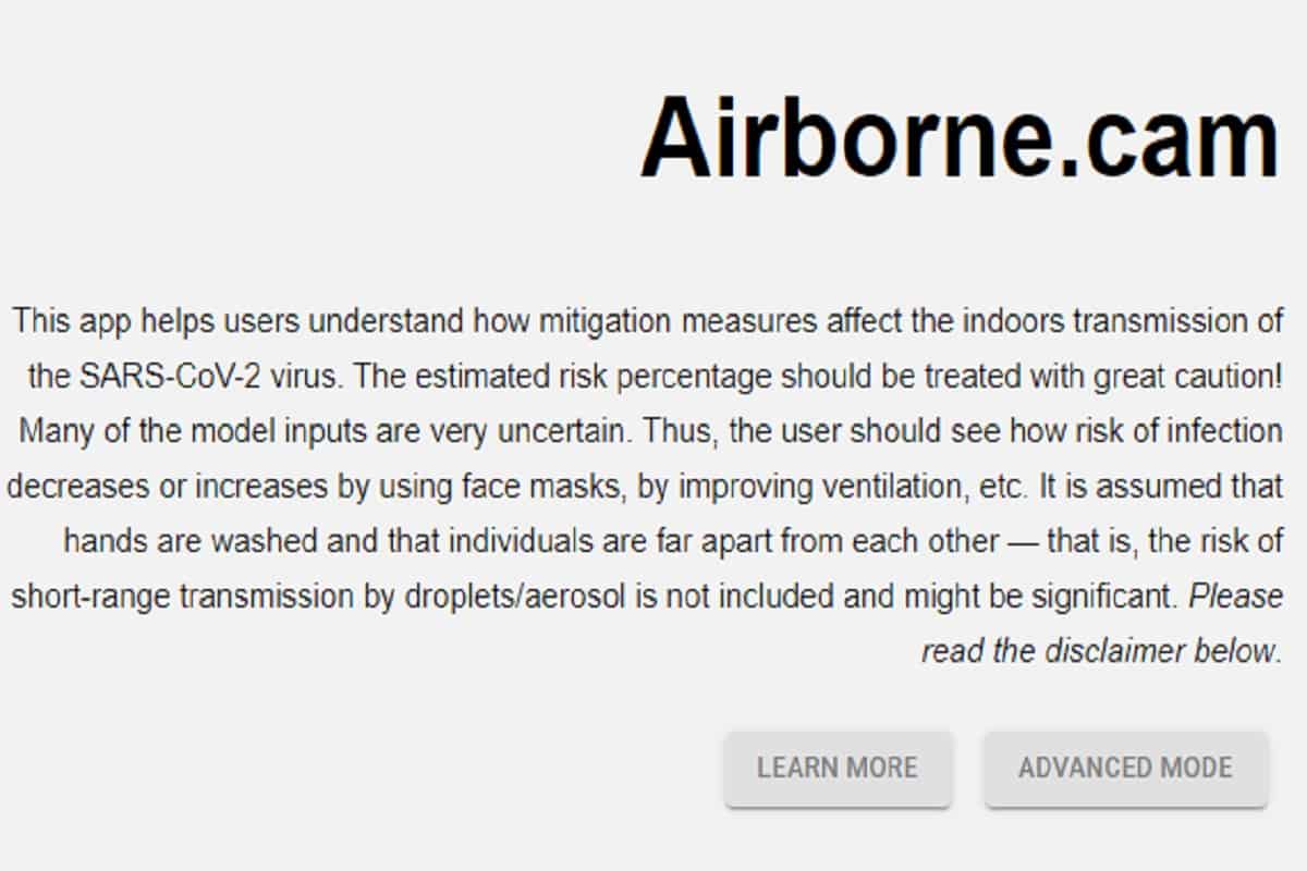 Airborne.cam, il sito che calcola il rischio di contagio da coronavirus in un posto chiuso