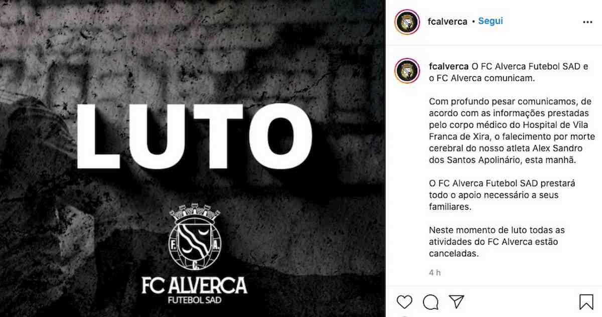 Alex Apolinário è morto a 24 anni, era crollato per infarto in campo Alverca-Uniao de Almeirim