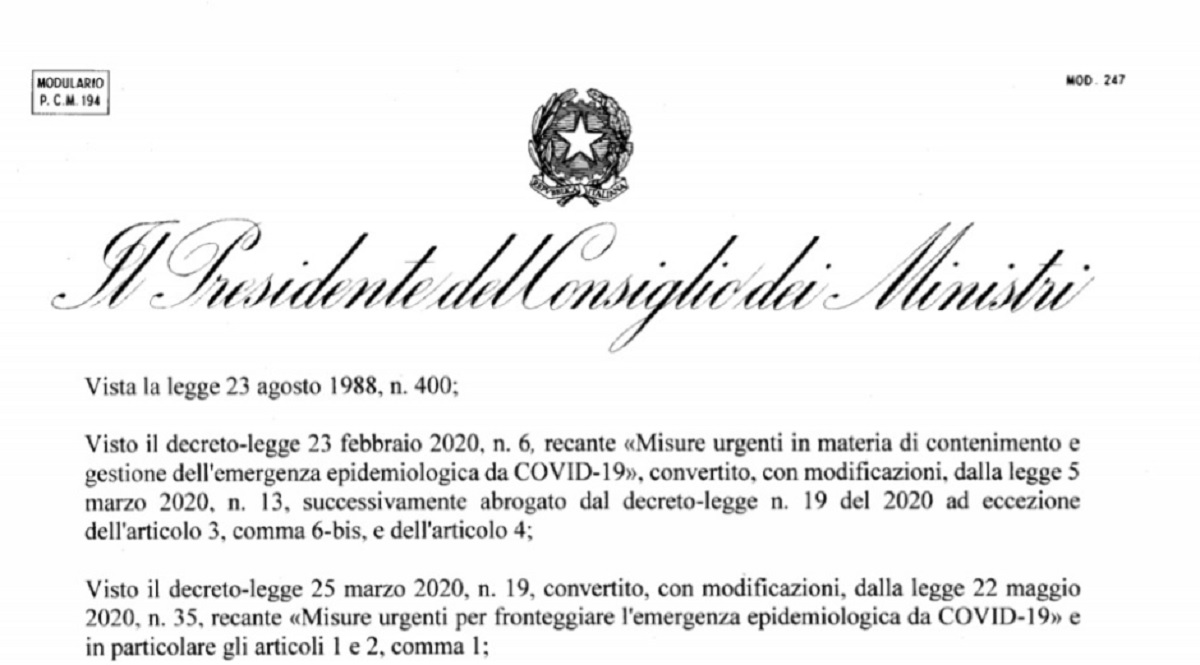 Dpcm 16 gennaio: testo ufficiale PDF Spostamenti tra regioni, coprifuoco, asporto, palestre, piscine, musei