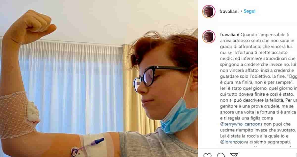 Francesca Valiani, post Instagram per la figlia Teresa Cherubini guarita dal linfoma di Hodgkin
