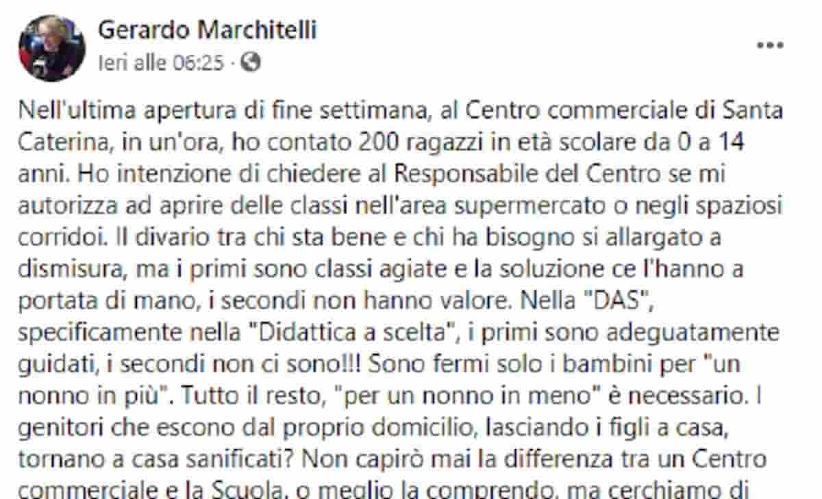 Scuola: lezioni nel centro commerciale, la provocazione del preside di Bari Gerardo Marchitelli