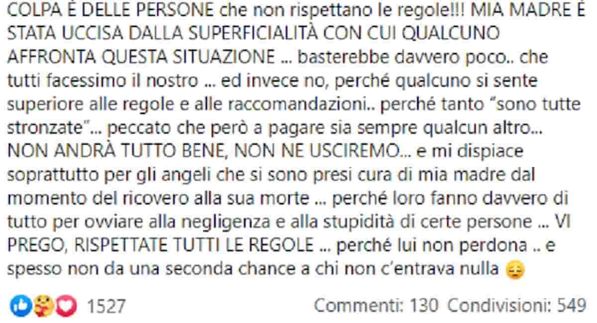Patrizia Badiali morta di Covid altrui, Daniele Egidi sopravvissuto al Covid e se stesso negazionista