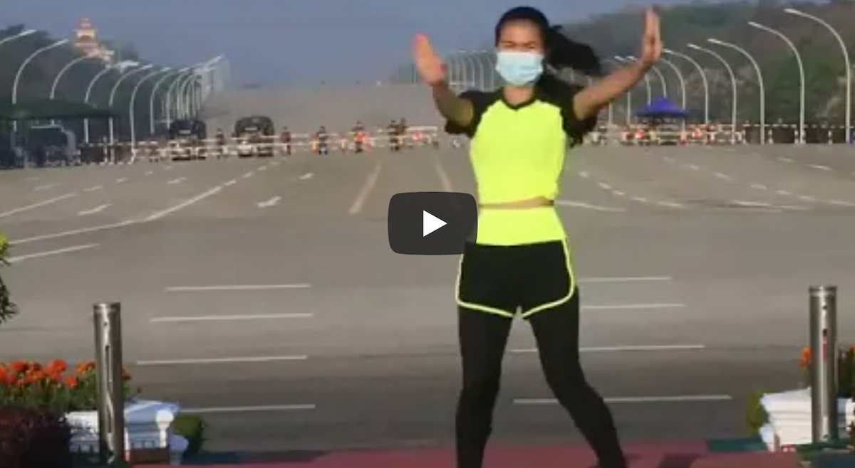 Myanmar: l'insegnante di aerobica fa lezione online, alle sue spalle si compie il colpo di Stato VIDEO