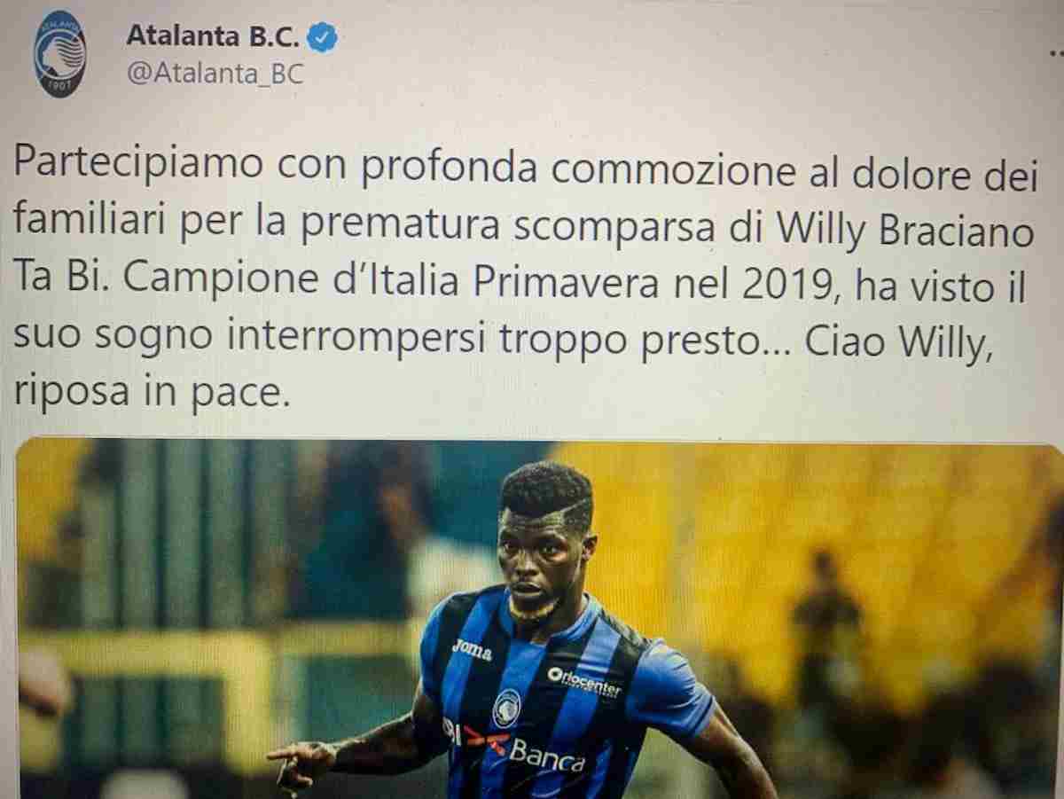 Willy Ta Bi morto a 21 anni, l'ex Atalanta aveva un cancro al fegato