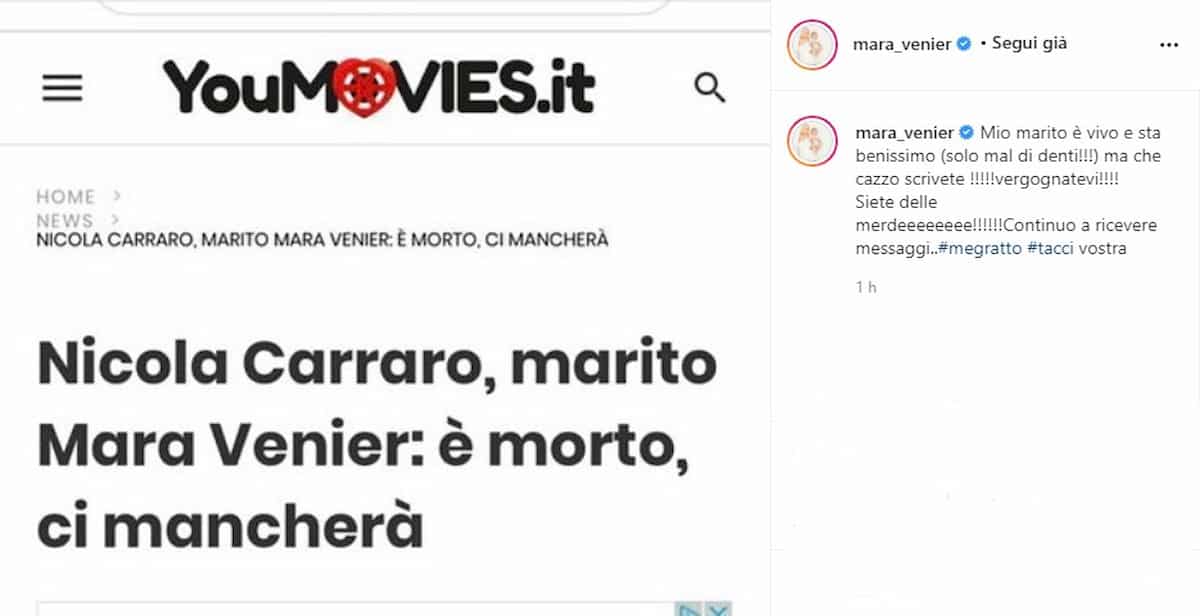 “Il marito di Mara Venier: è morto”: la conduttrice replica alla fake news sulla morte di Nicola Carraro