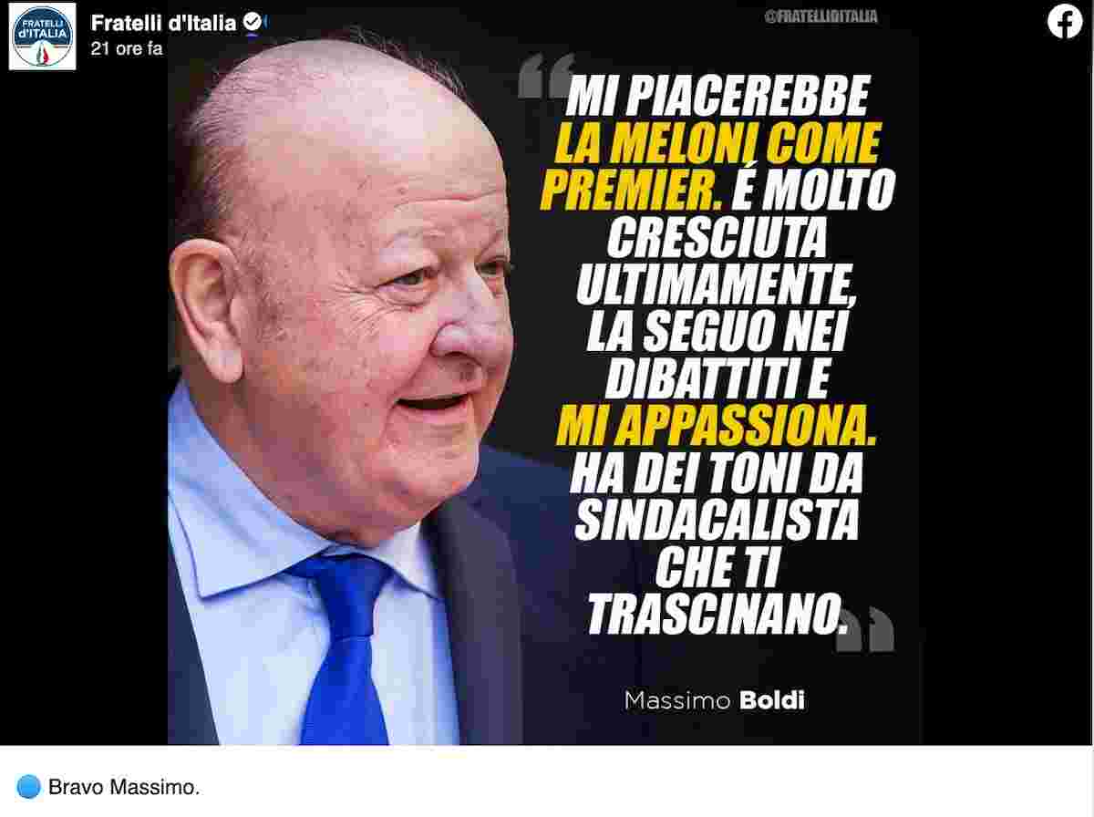 Giorgia Meloni premier: se l'endorsement di Massimo Boldi fa esultare Fratelli d'Italia