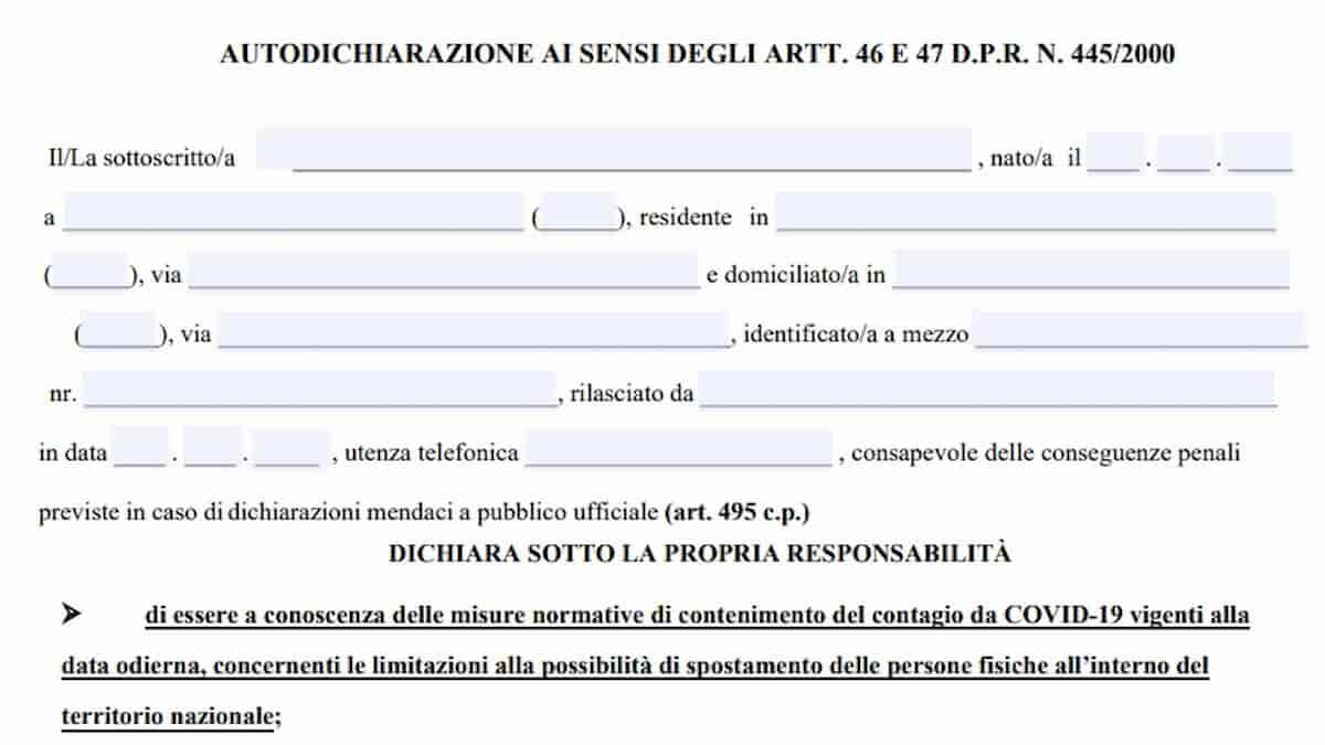 Autocertificazione dal 15 marzo 2021 in PDF: scarica il modello in PDF dell'autocertificazione per zona rossa e zona arancione