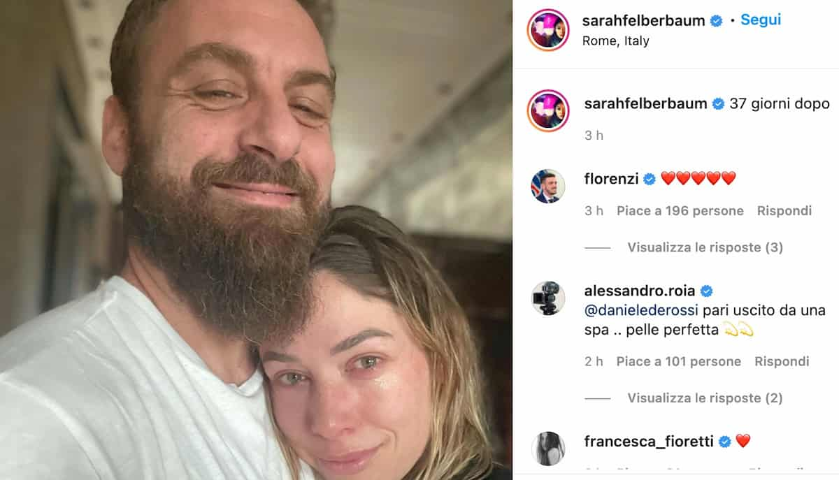 Daniele De Rossi negativo al Covid, l'annuncio della moglie, Sarah Felderbaum: "37 giorni dopo"