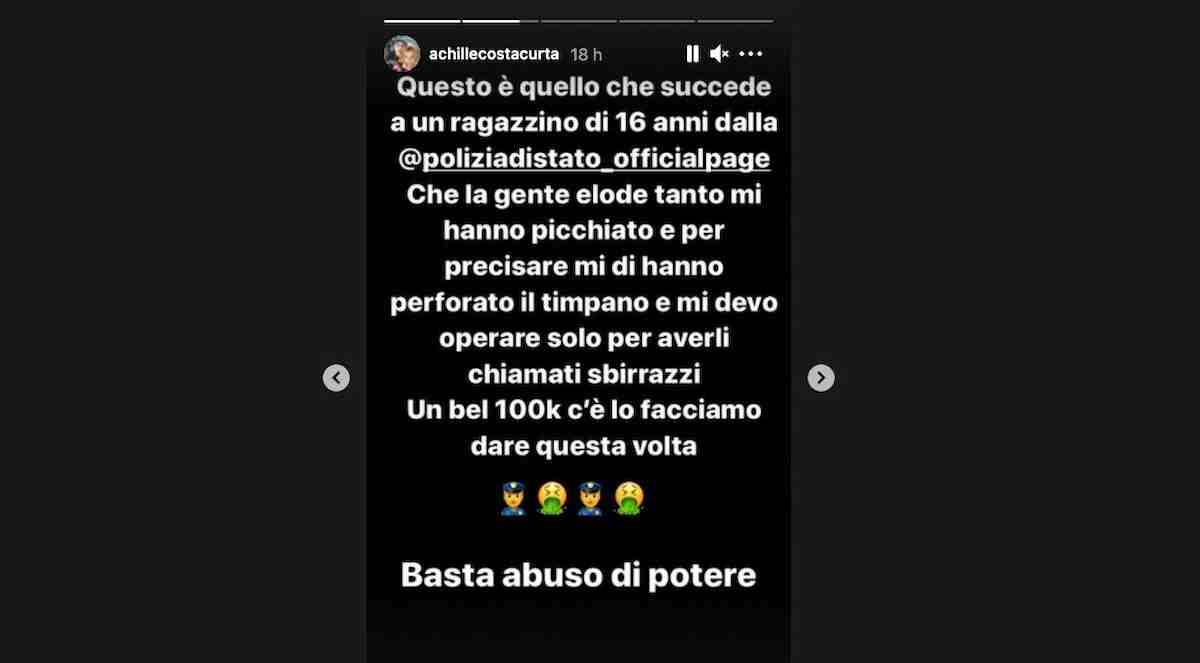 Achille Costacurta su Instagram: "Picchiato dalla polizia, mi hanno perforato un timpano, sono all'ospedale e mi devo operare"