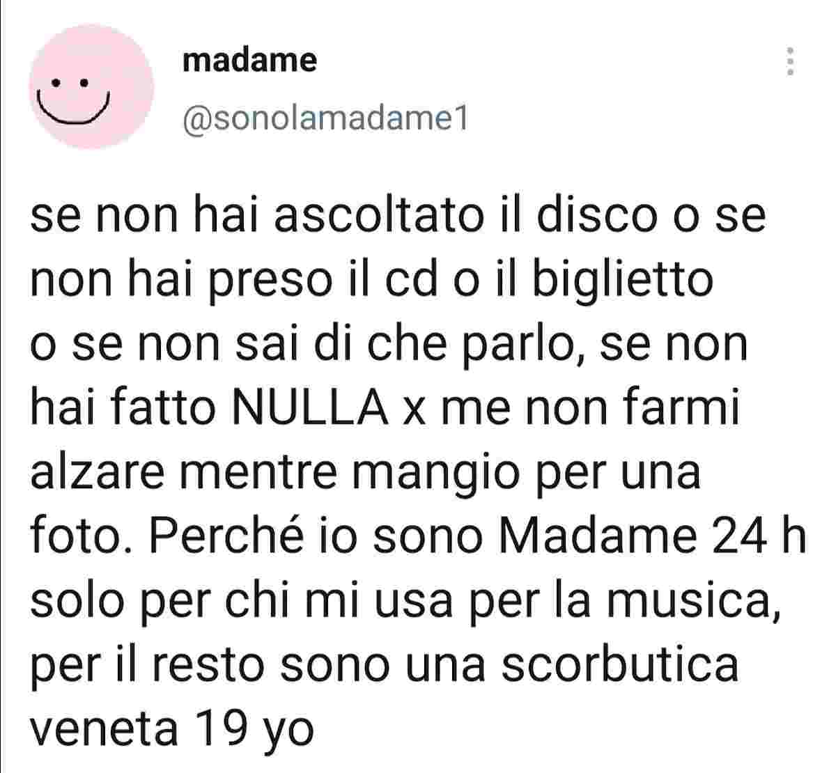 madame polemica fan su twitter