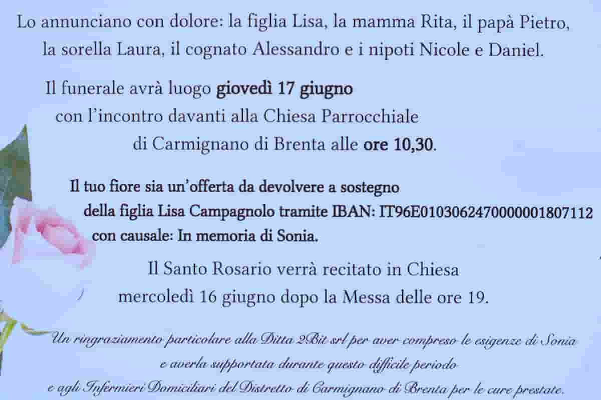 Sonia Campagnolo, parroco non celebra il funerale perché sull'epigrafe c'è l'Iban per aiutare la figlia