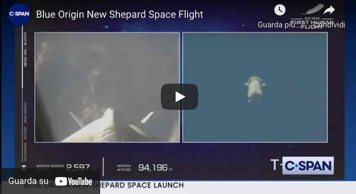 Jeff Bezos nello spazio, il video integrale del volo della navicella New Shepard della compagnia Blue Origin