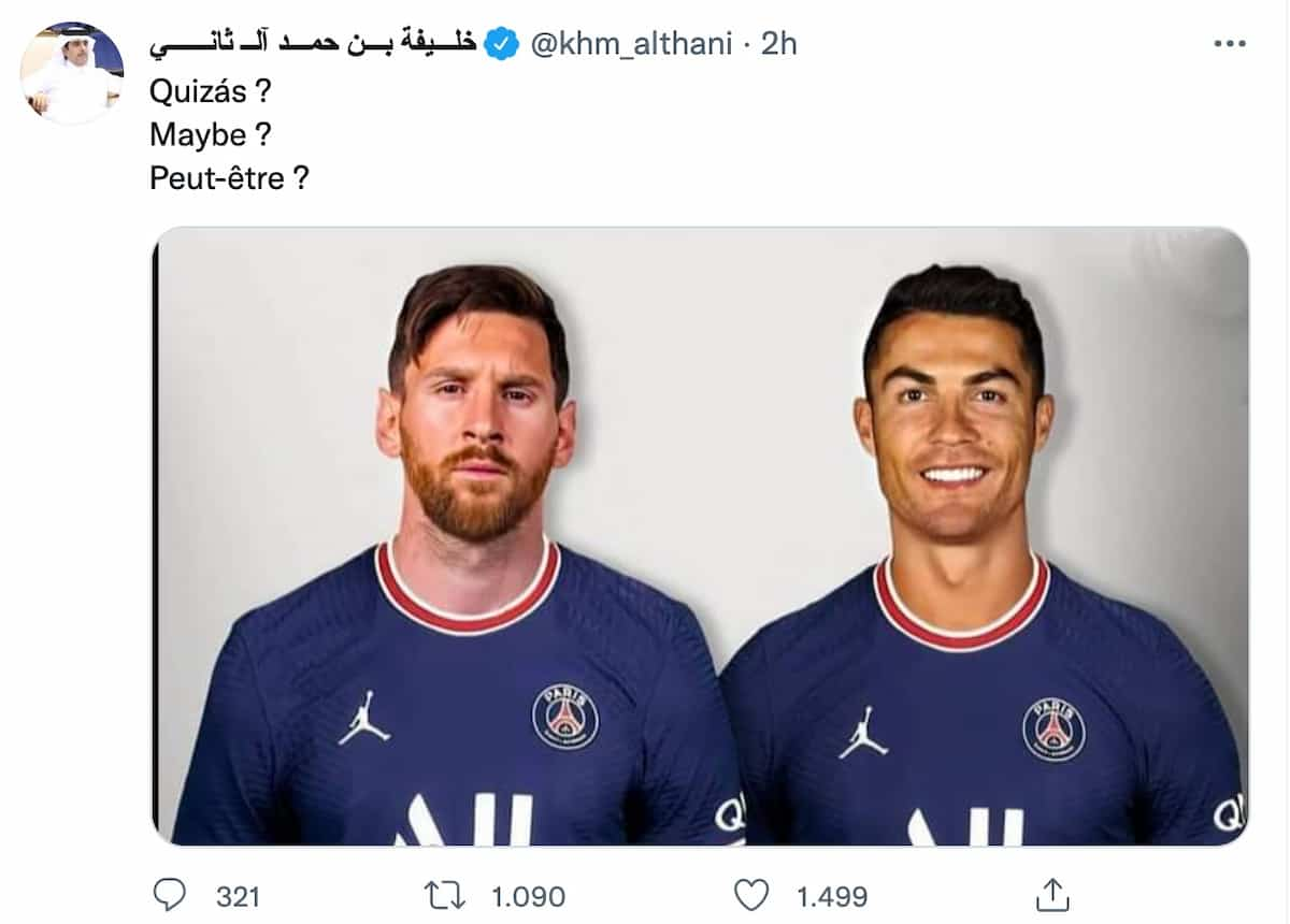 Ronaldo e Messi insieme al Psg? Il tweet dello sceicco del Qatar fa sognare i tifosi