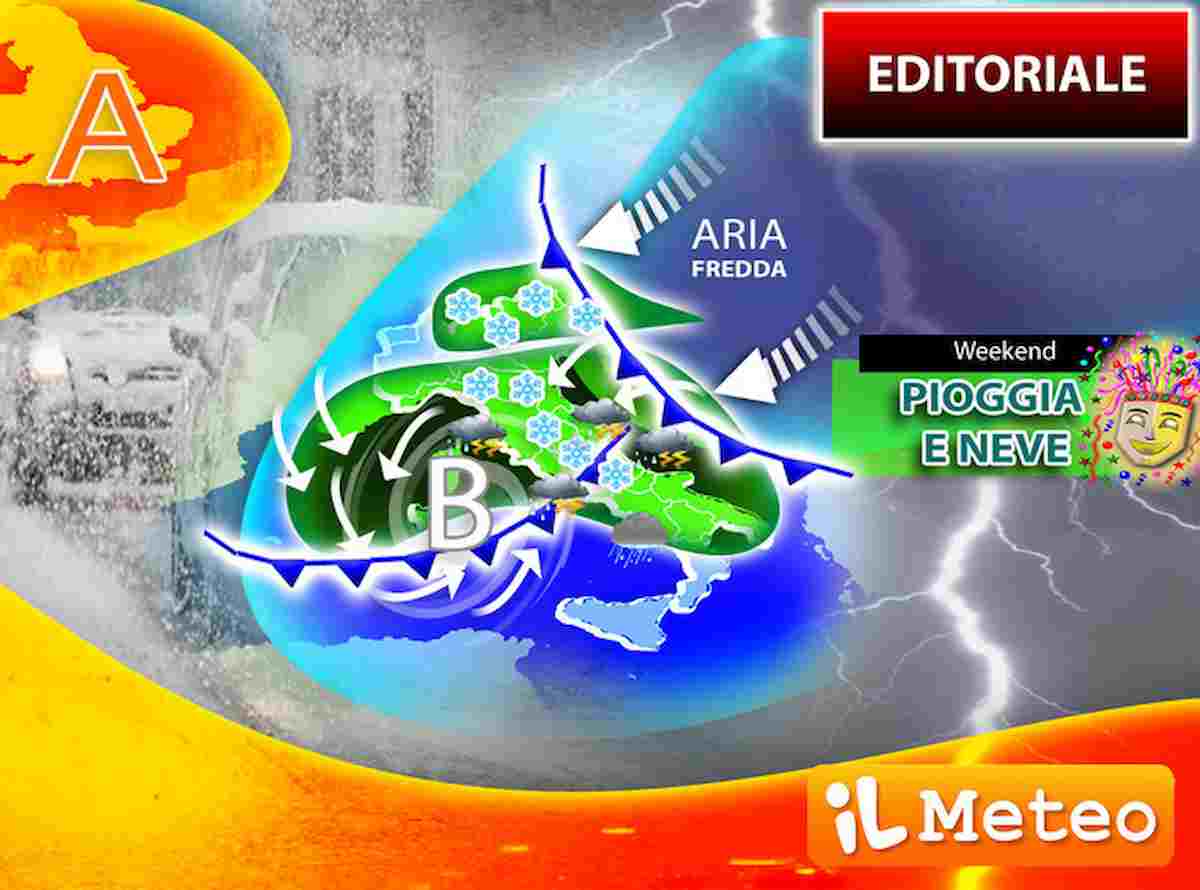 Previsioni meteo weekend: Ciclone di Carnevale riporta l'inverno, neve anche a bassa quota