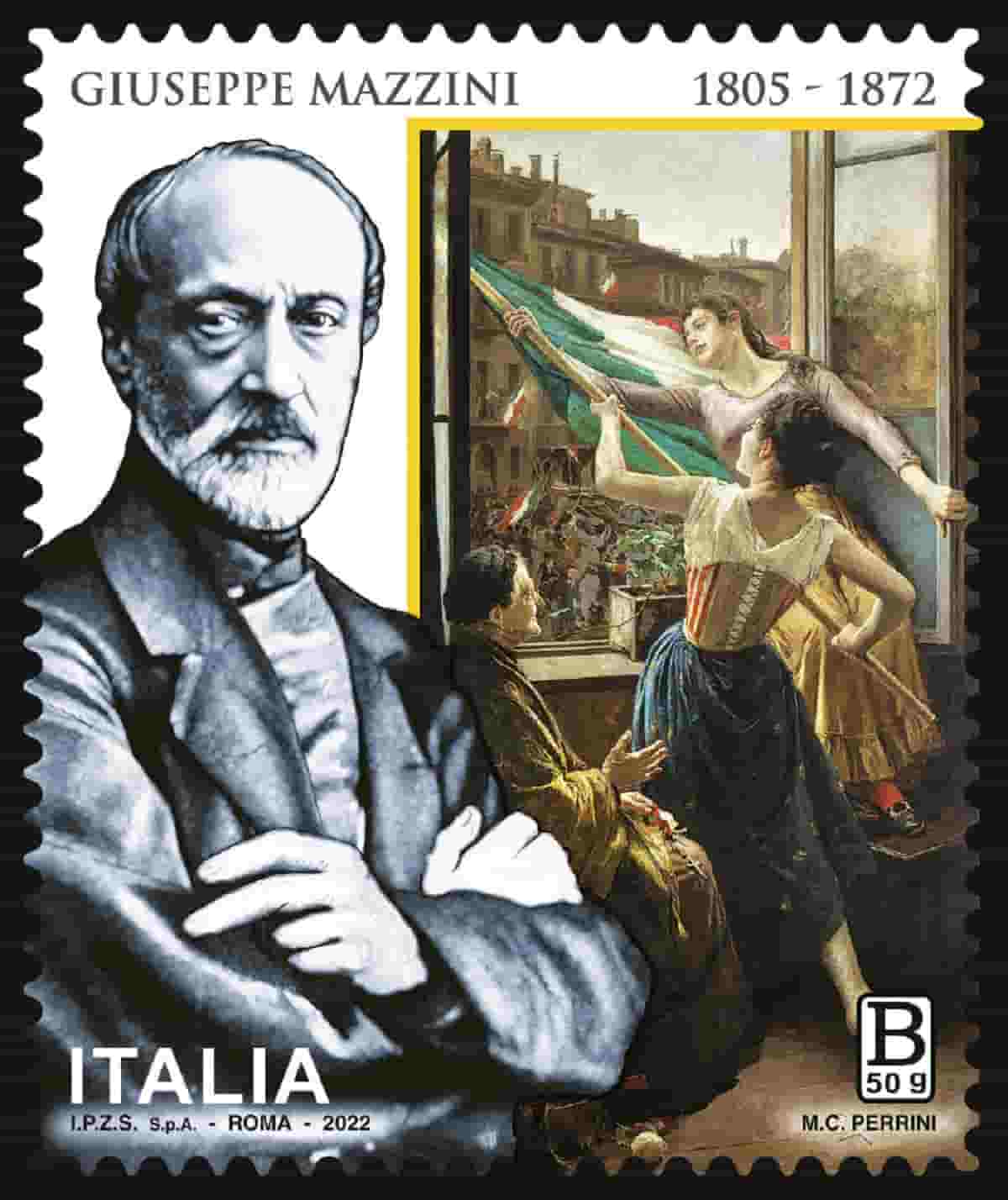 Poste Italiane, francobollo per commemorare Giuseppe Mazzini a 150 anni dalla sua morte
