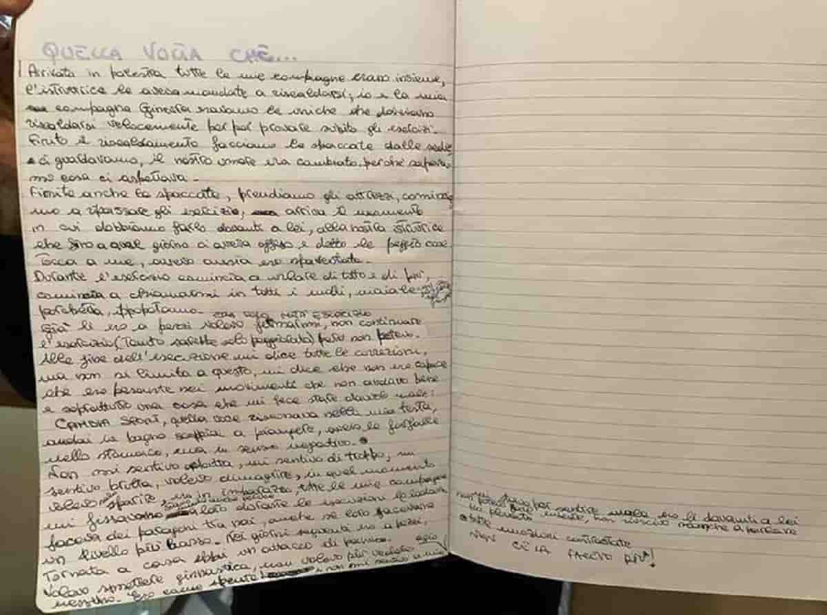 Ginnasta di 13 anni si sfoga in un tema: "La mia istruttrice mi chiamava porchetta"