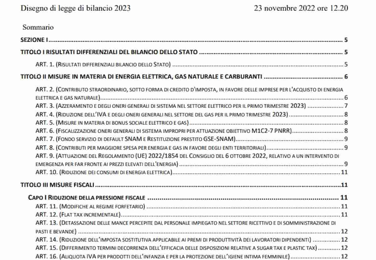 Legge di Bilancio testo PDF