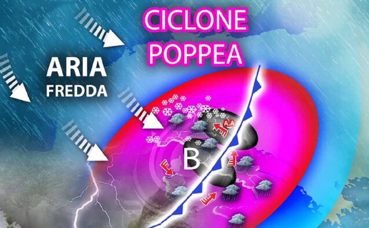 Previsioni meteo per i prossimi giorni, arriva Poppea: nubifragi, neve e forti venti