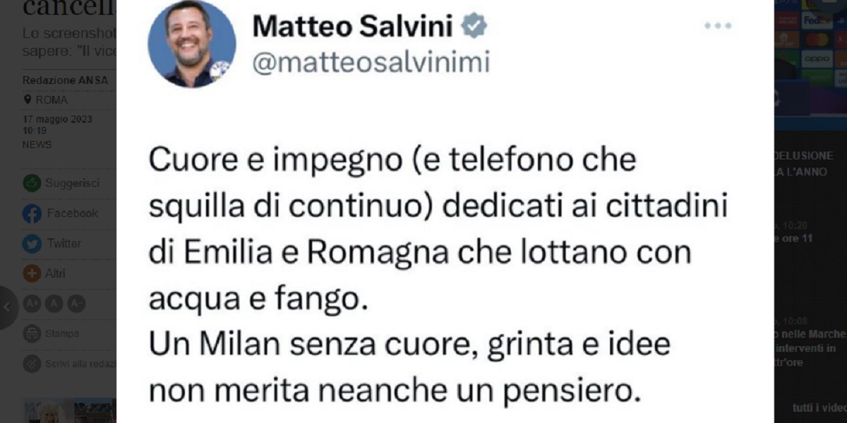 tweet salvini alluvione milan