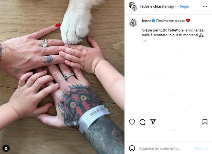 Il post di Fedez: Finalmente a casa