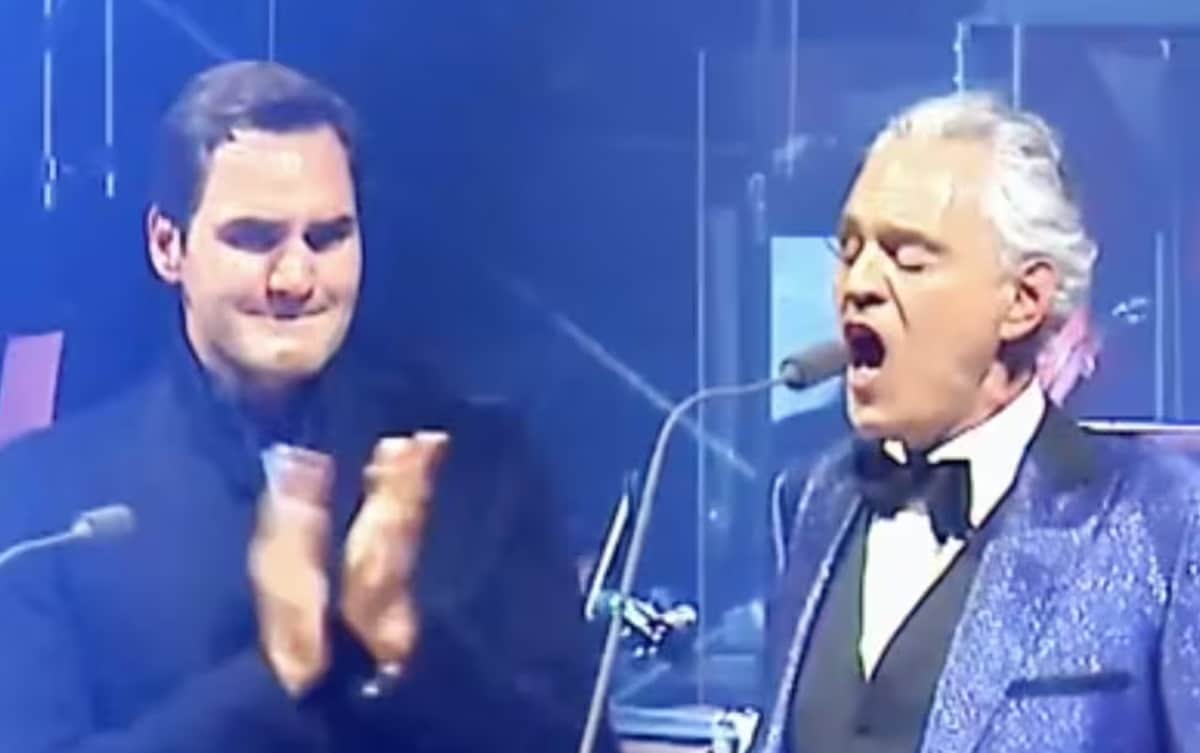 Bocelli canta con Federer accanto e il tennista si commuove