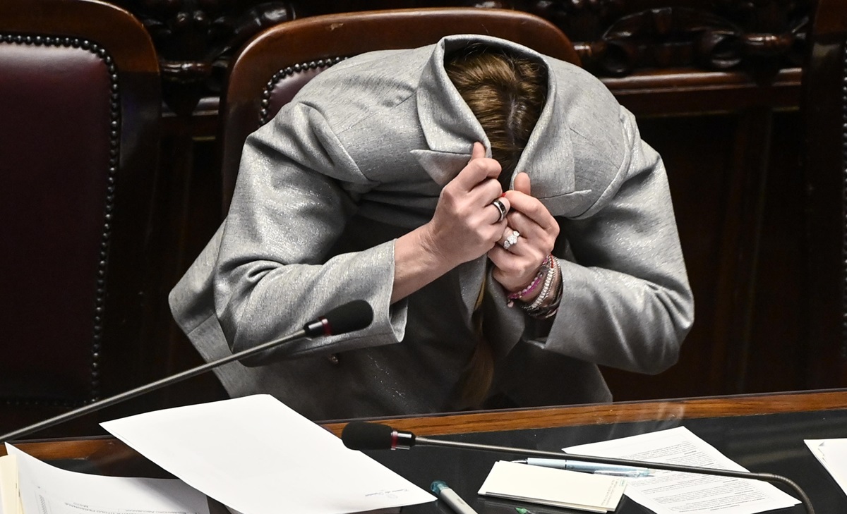 Giorgia Meloni durante il dibattito alla Camera FOTO ANSA