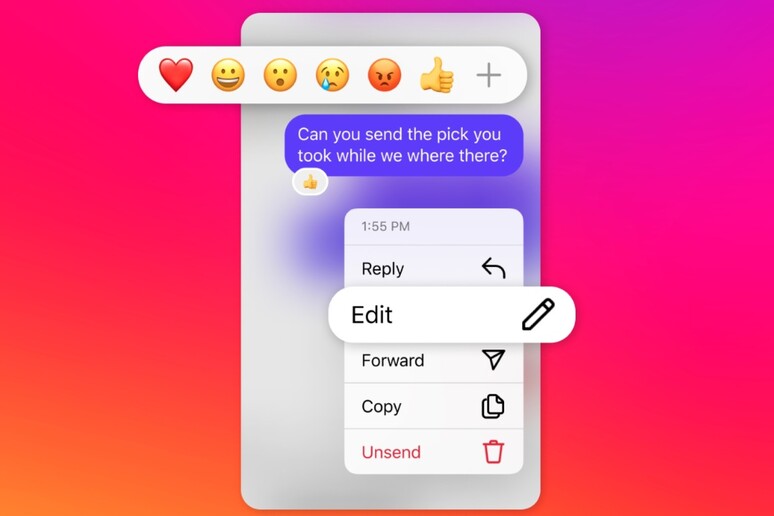 Novità su Instagram: sarà possibile modificare un messaggio già inviato in chat